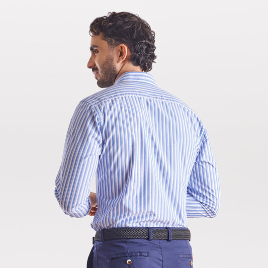 Camisa slim fit con miniprints color azul medio