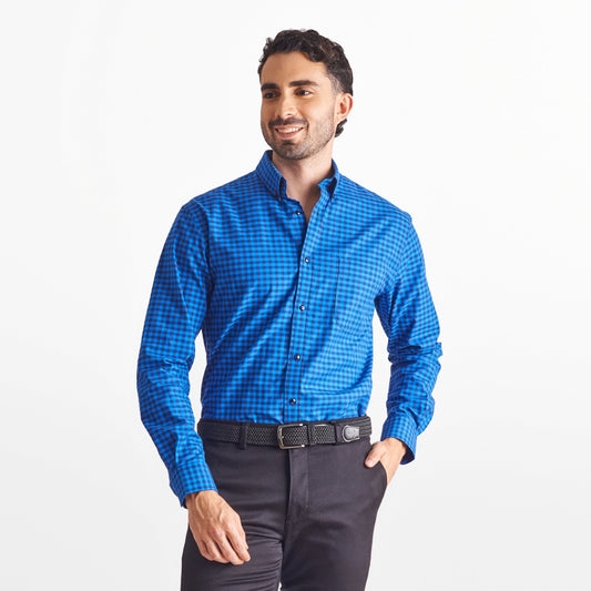 Camisa regular fit a cuadros azul oscuro