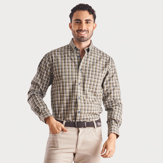 Camisa regular fit a cuadros verde medio
