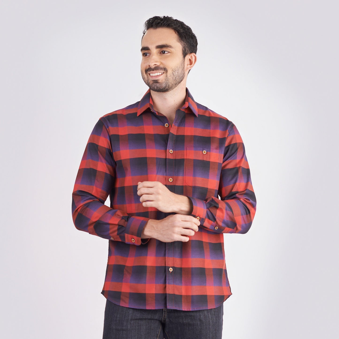 Camisa regular fit a cuadros color rojo
