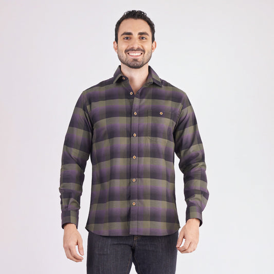 Camisa regular fit a cuadros color verde militar