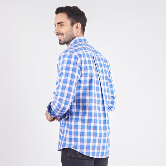 Camisa regular fit a cuadros color azul medio