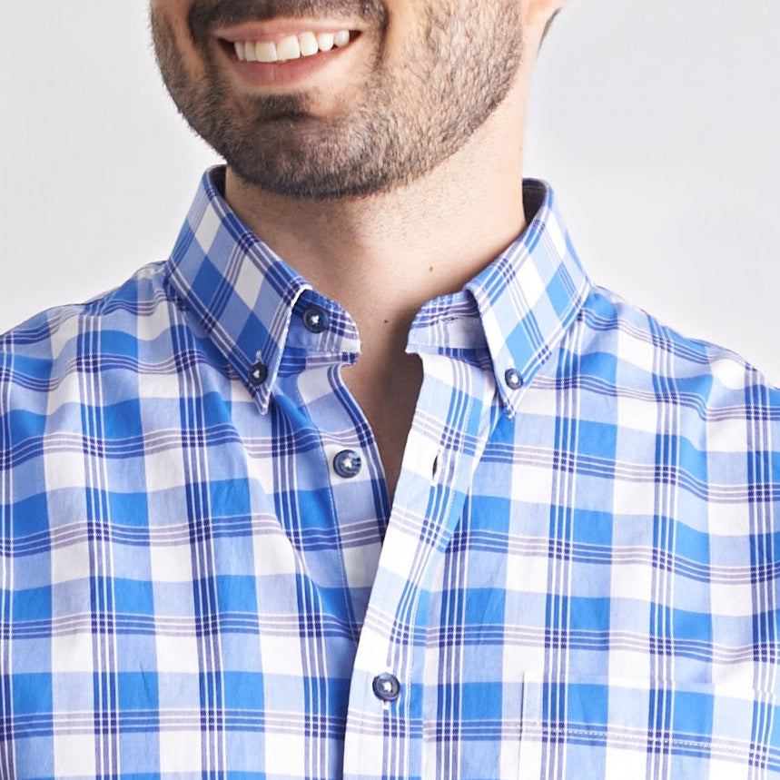 Camisa regular fit a cuadros color azul medio