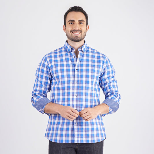 Camisa regular fit a cuadros color azul medio
