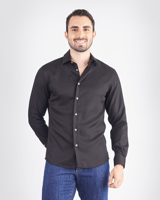 Camisa slim fit color negro 100% Lyocell