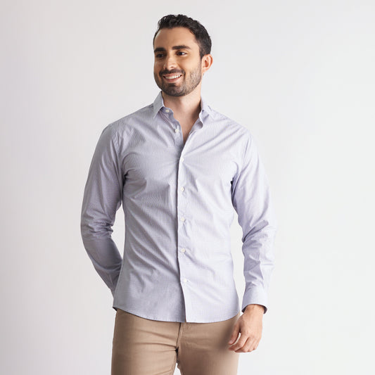 Camisa slim fit mini cuadros color azul oscuro