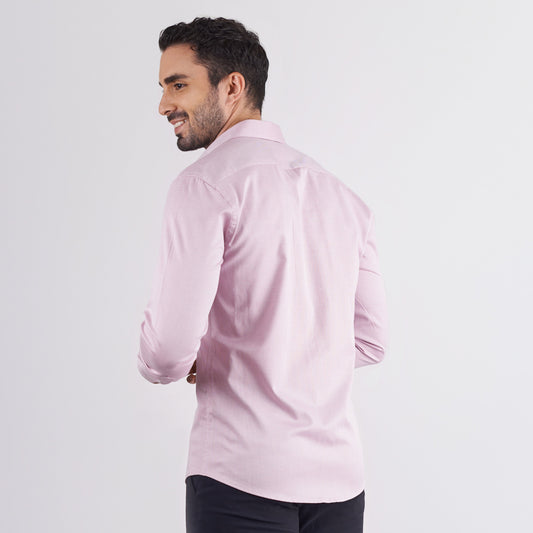 Camisa slim fit fondo entero color rosado claro