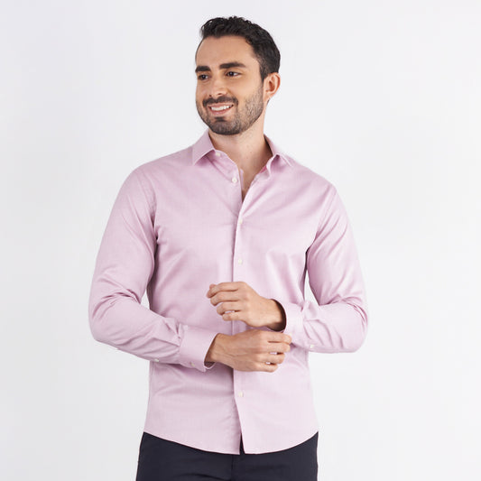 Camisa slim fit fondo entero color rosado claro