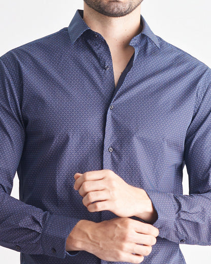 Camisa slim fit color navy con miniprints