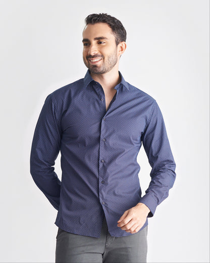 Camisa slim fit color navy con miniprints