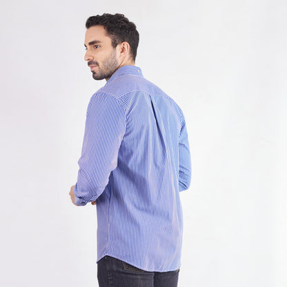 Camisa manga larga a rayas color azul