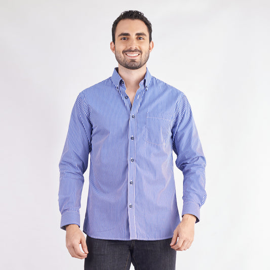 Camisa manga larga a rayas color azul