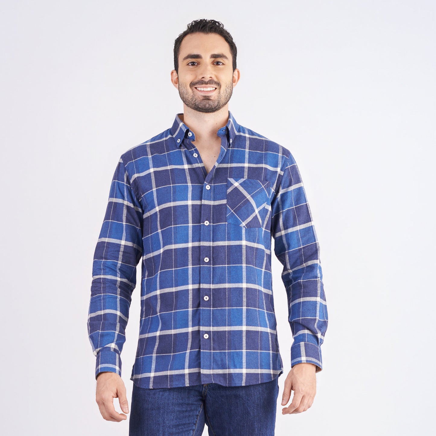 Camisa manga larga a cuadros color azul oscuro