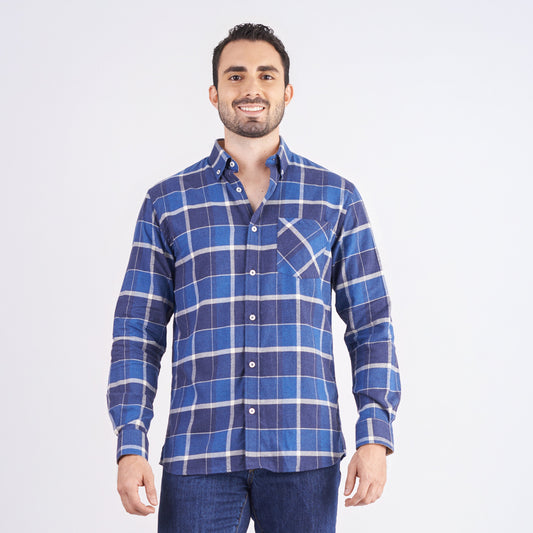 Camisa manga larga a cuadros color azul oscuro