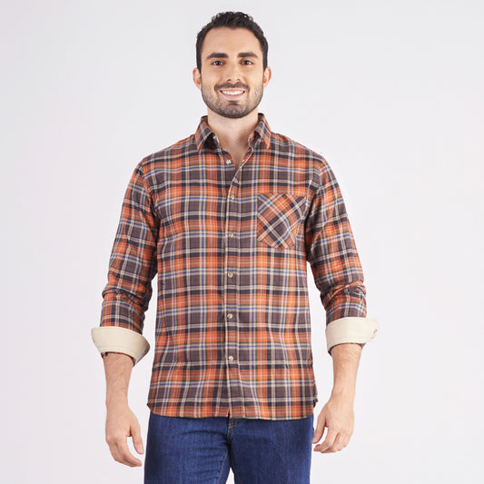 Camisa manga larga a cuadros color café