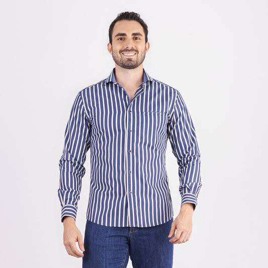 Camisa slim fit a rayas color azul oscuro