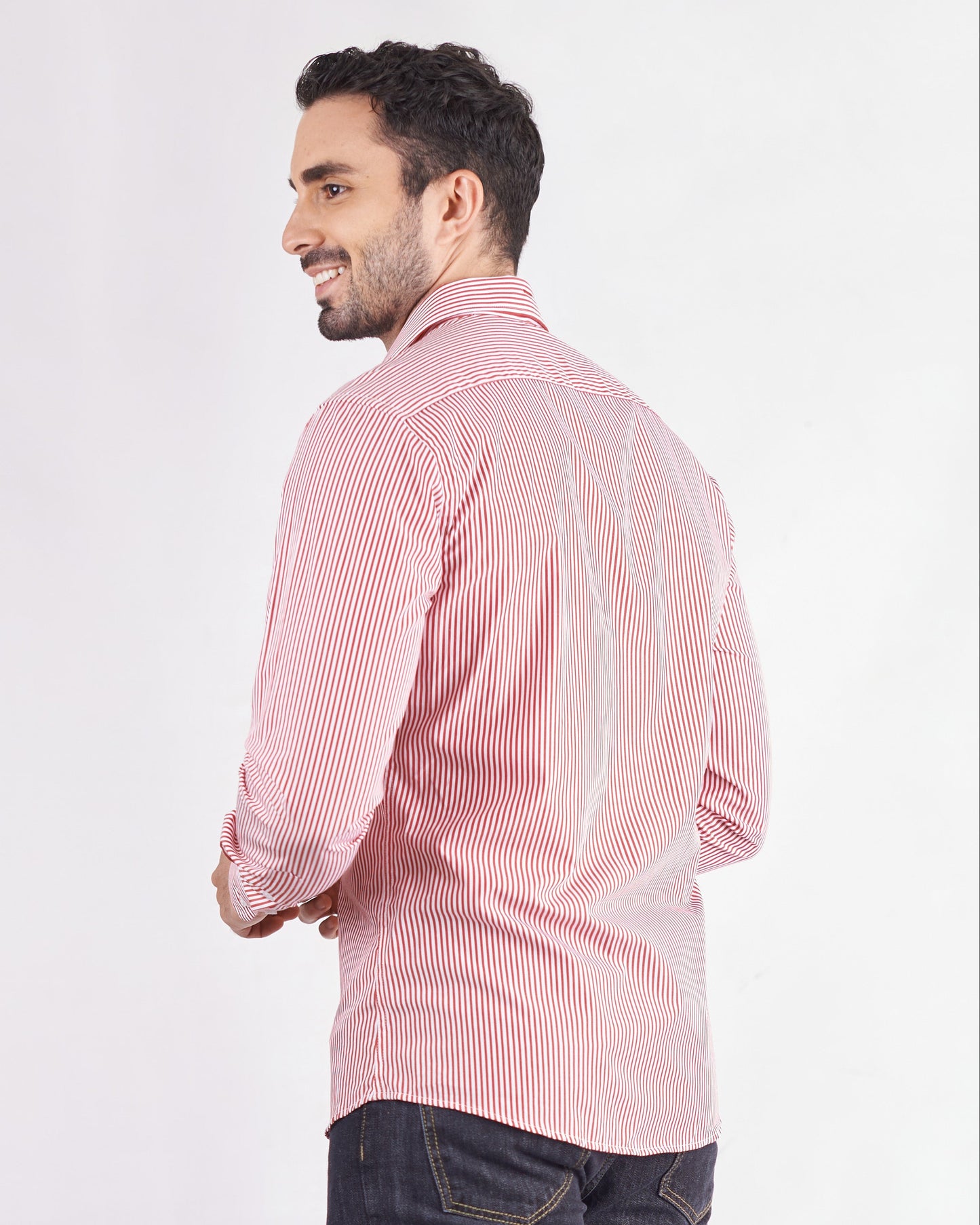 Camisa slim fit a rayas color rojo