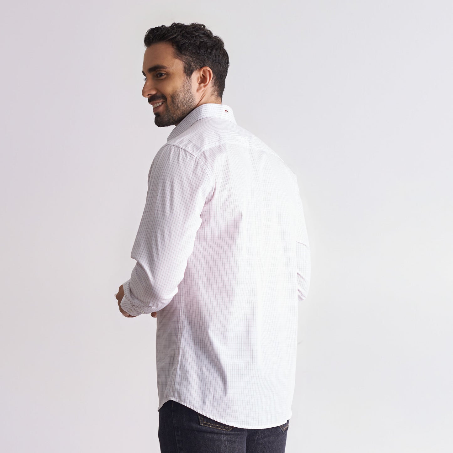 Camisa regular fit a cuadros color blanco