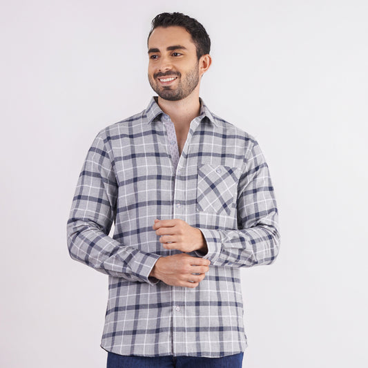 Camisa regular fit a cuadros color gris