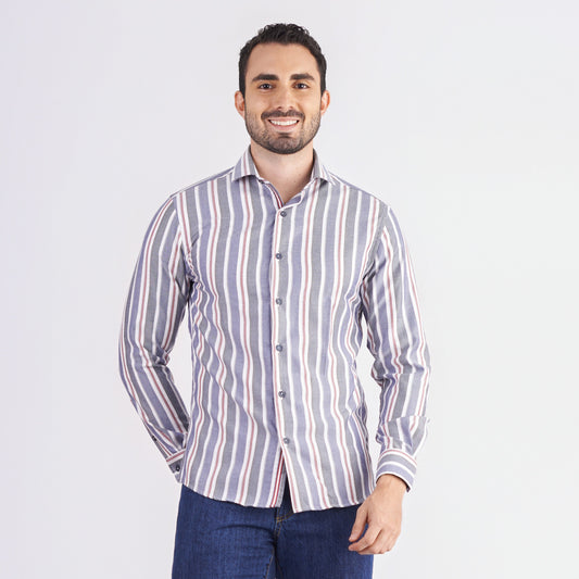 Camisa slim fit a rayas color azul oscuro