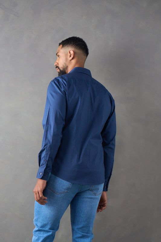 Camisa manga larga slim fit azul oscuro