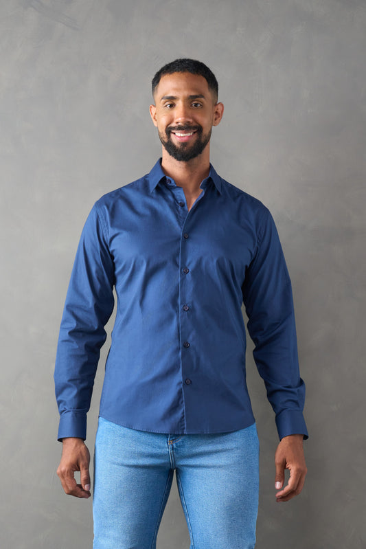 Camisa manga larga slim fit azul oscuro