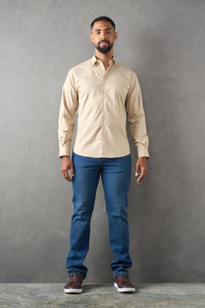 Camisa manga larga slim fit caqui