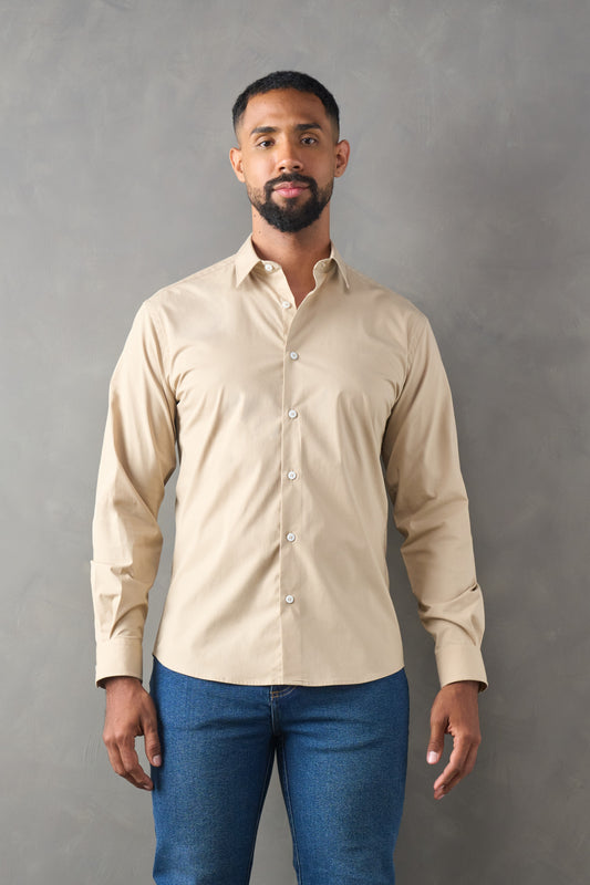 Camisa manga larga slim fit caqui