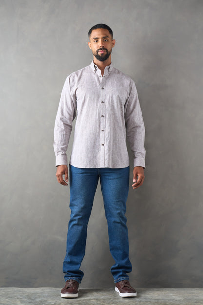 Camisa manga larga regular fit café