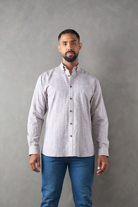 Camisa manga larga regular fit café