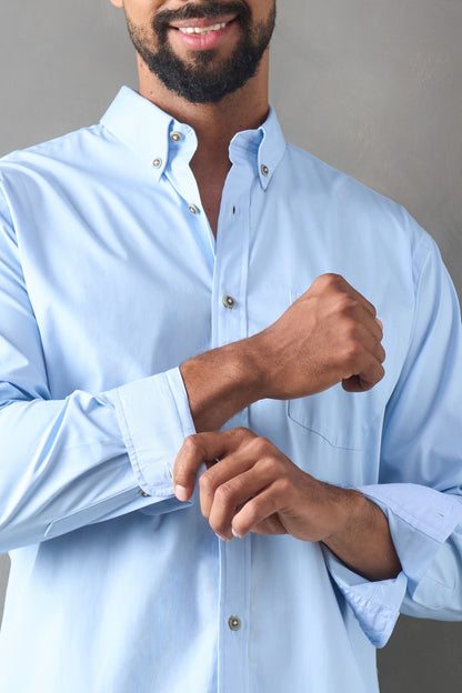 Camisa manga larga regular fit azul medio