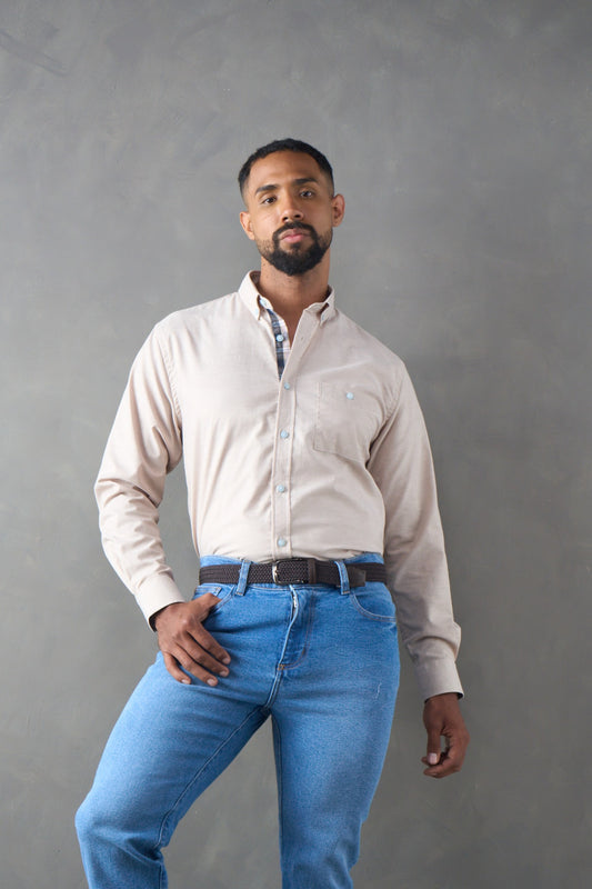Camisa manga larga regular fit caqui