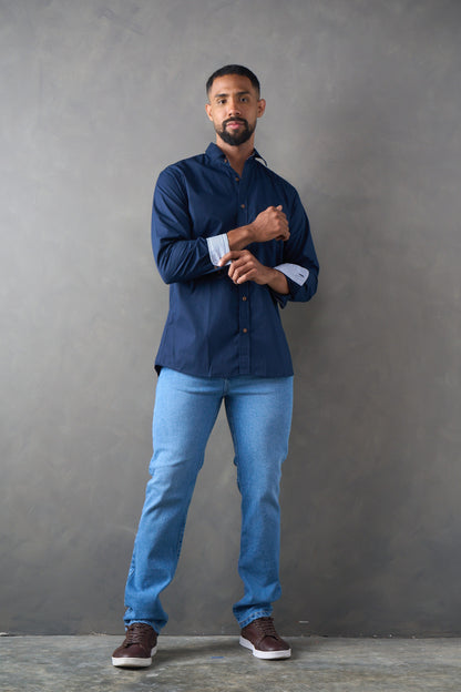 Camisa manga larga regular fit navy