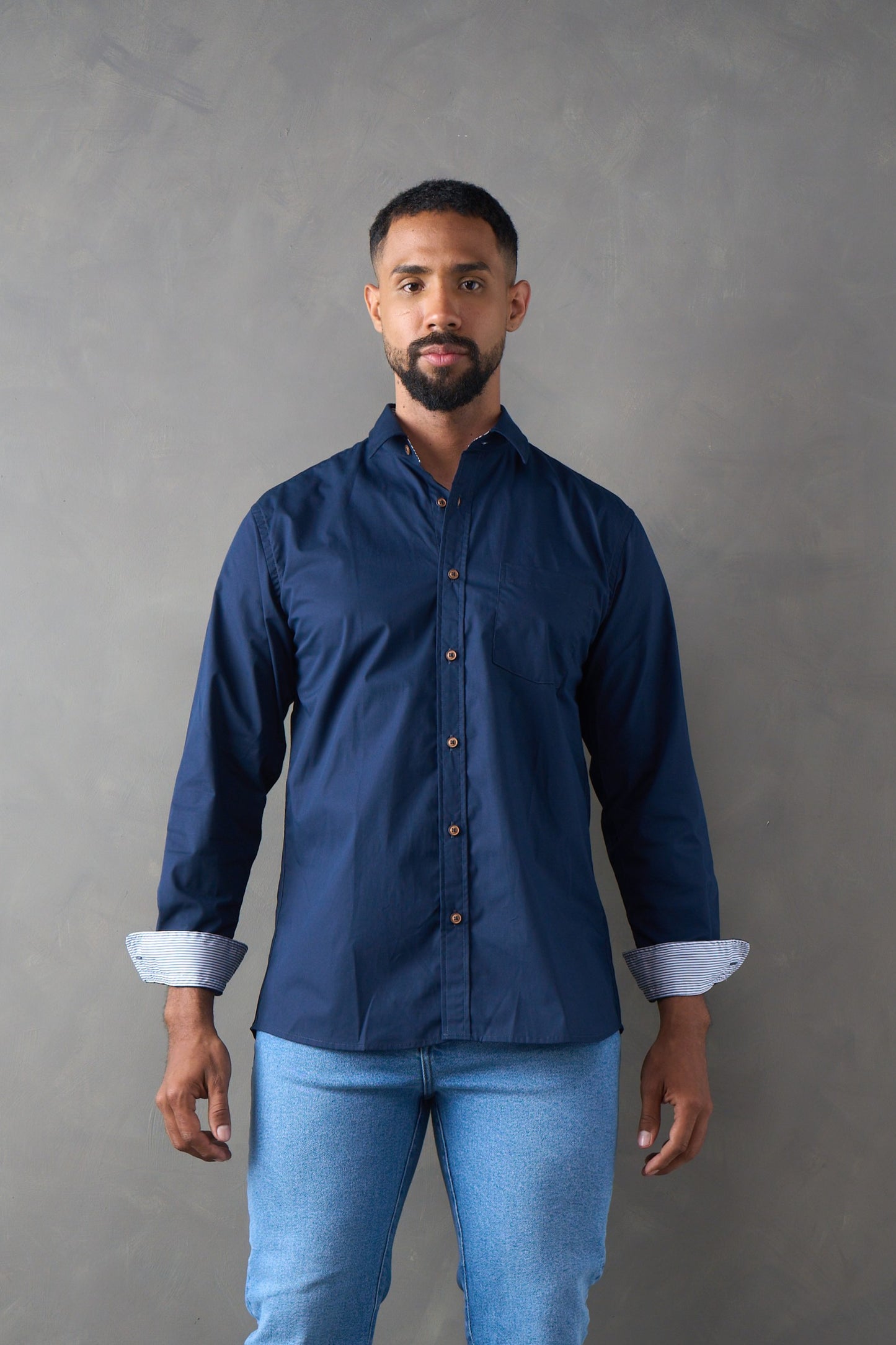 Camisa manga larga regular fit navy