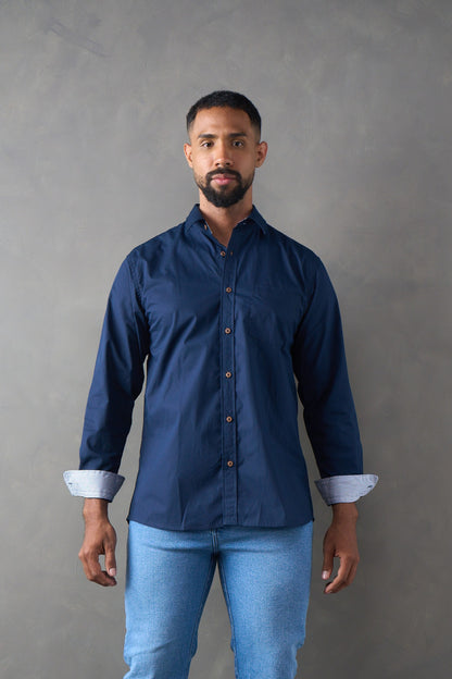 Camisa manga larga regular fit navy