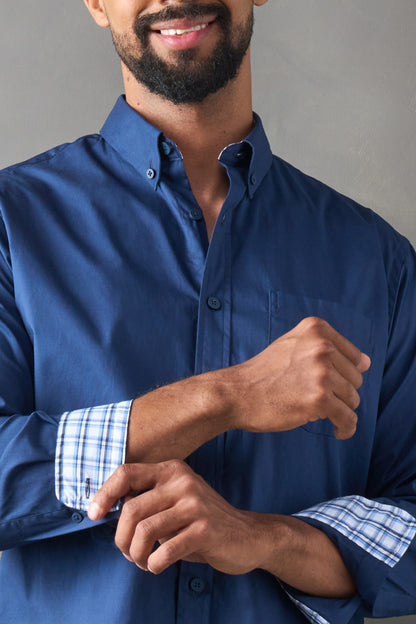 Camisa manga larga regular fit azul oscuro