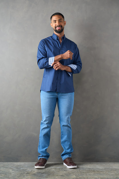 Camisa manga larga regular fit azul oscuro