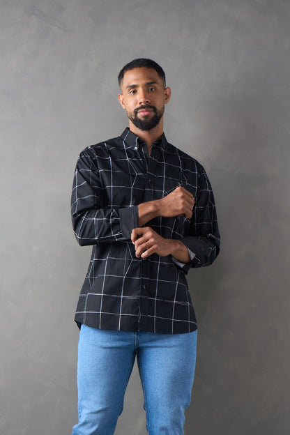 Camisa a cuadros regular fit negro