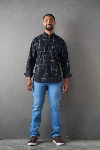 Camisa a cuadros regular fit negro