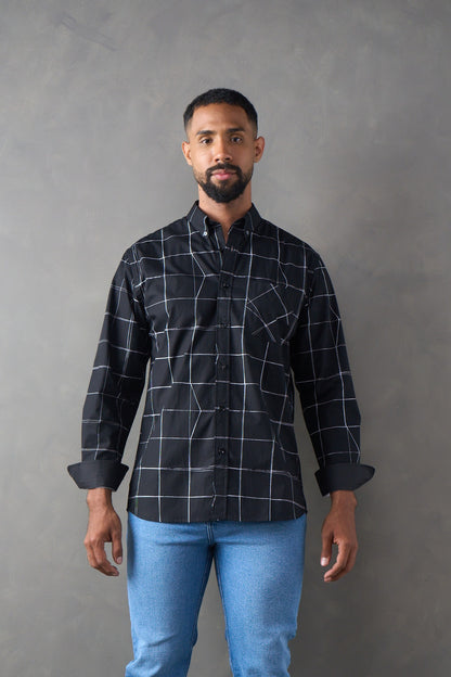 Camisa a cuadros regular fit negro