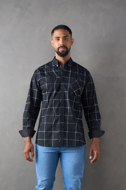 Camisa a cuadros regular fit negro