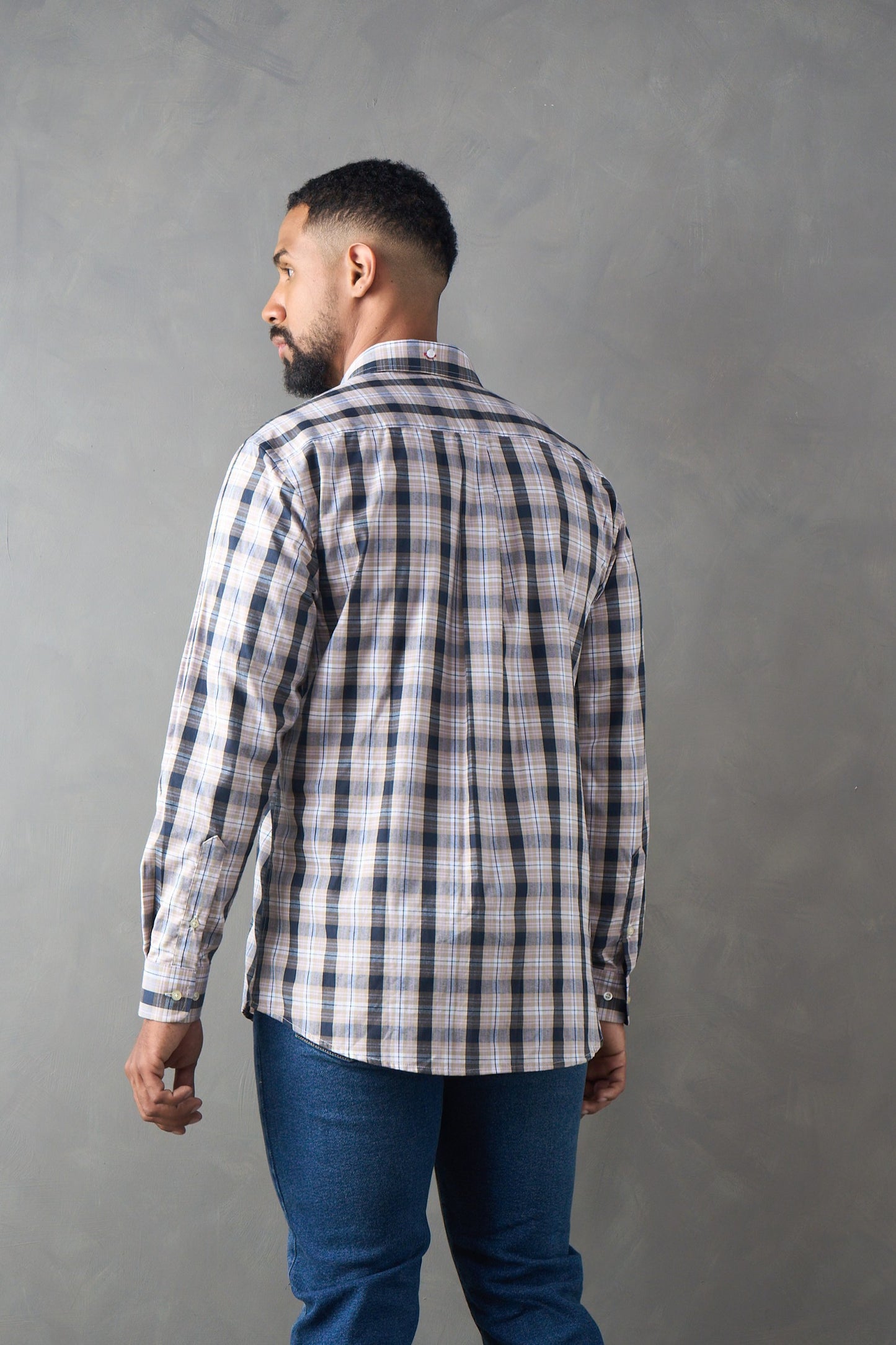Camisa a cuadros regular fit beige