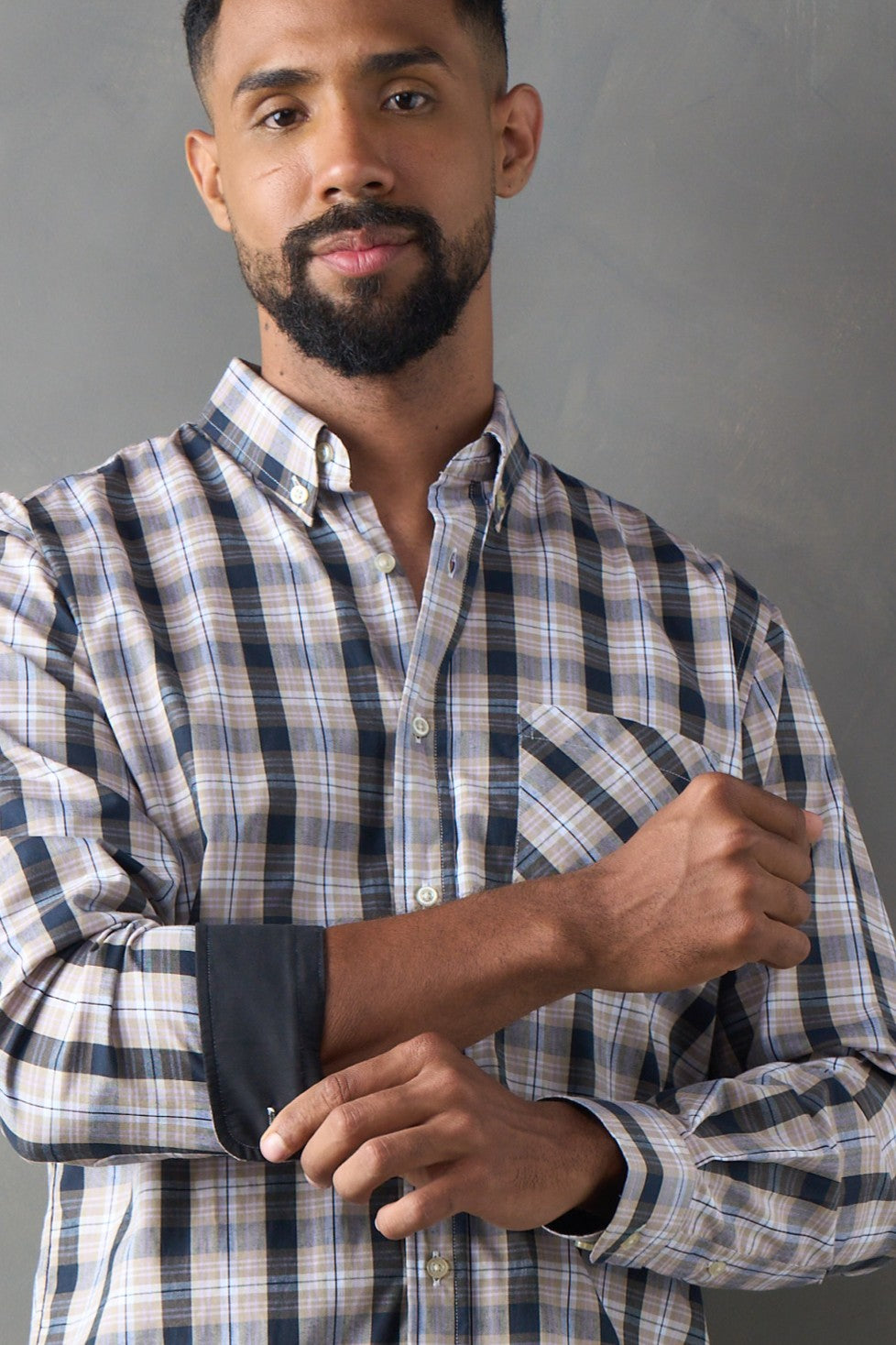 Camisa a cuadros regular fit beige
