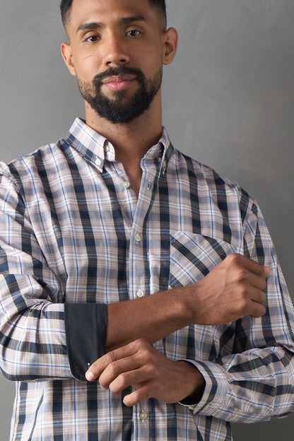 Camisa a cuadros regular fit beige