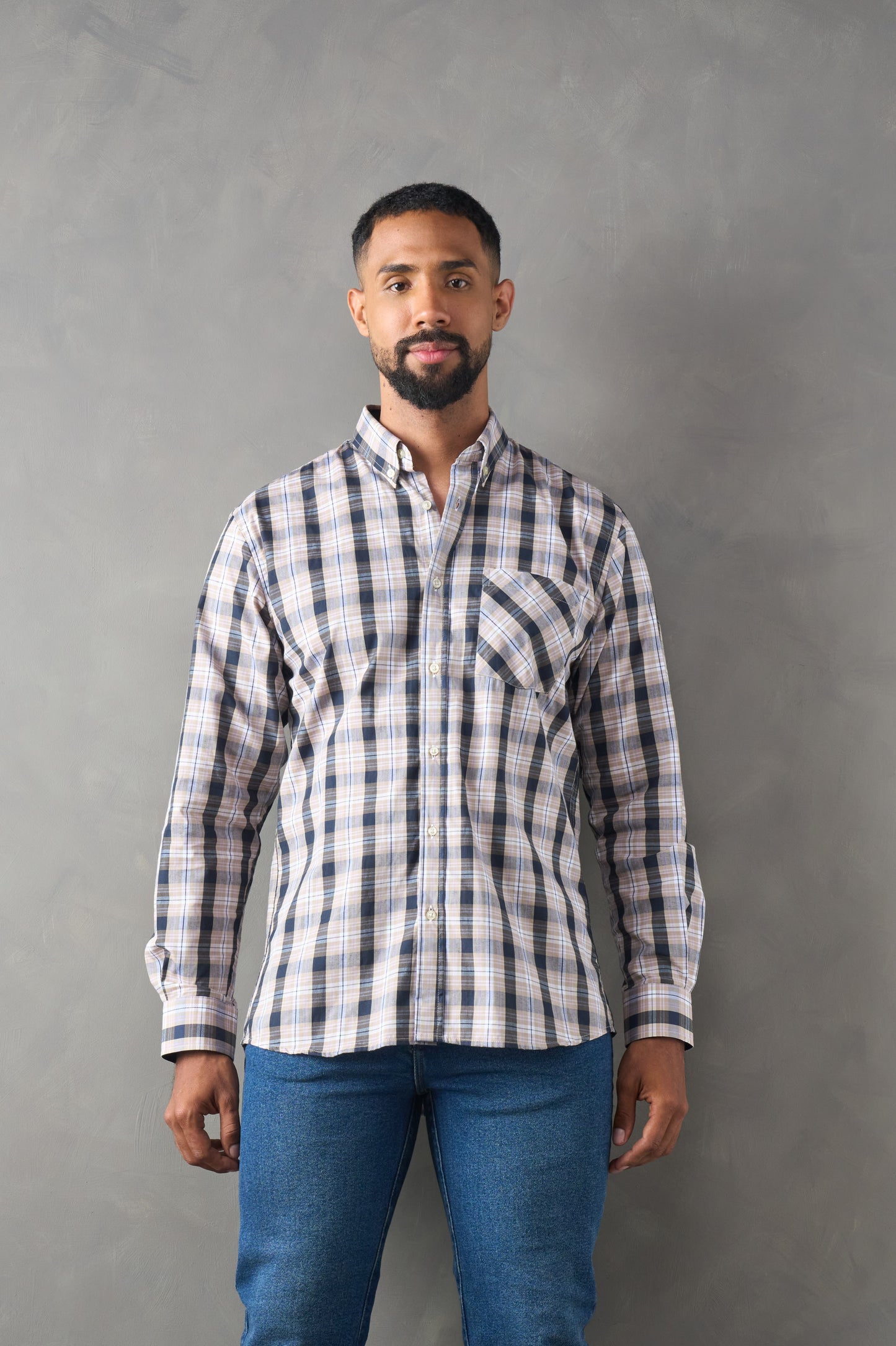Camisa a cuadros regular fit beige