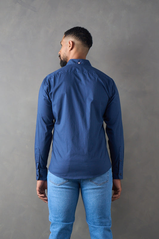 Camisa manga larga slim fit azul oscuro