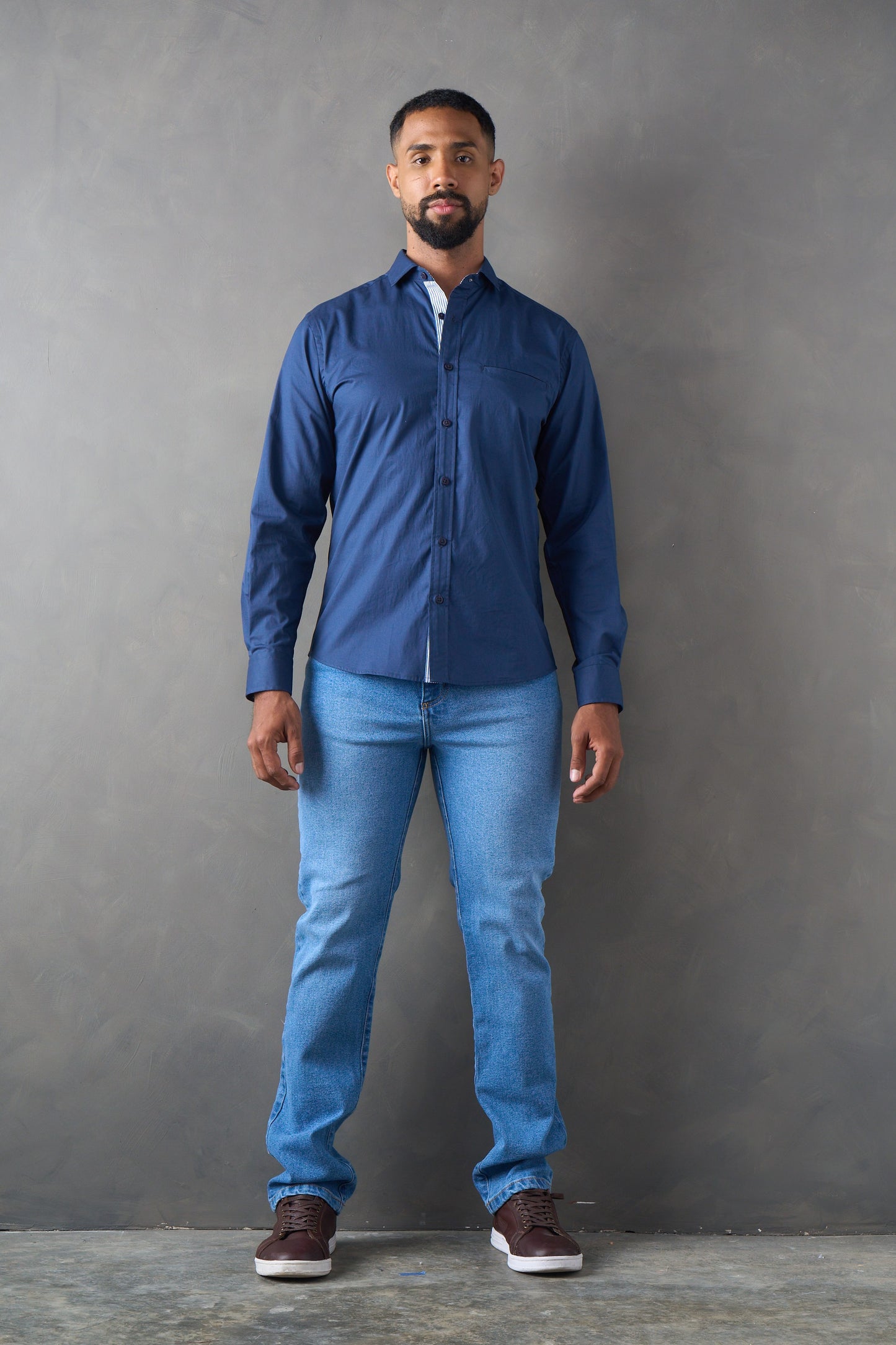 Camisa manga larga slim fit azul oscuro