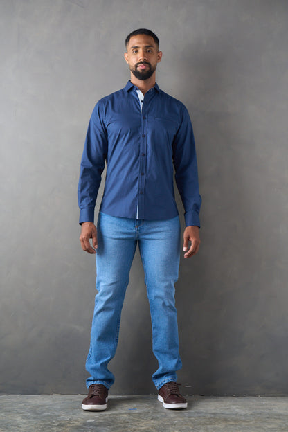 Camisa manga larga slim fit azul oscuro