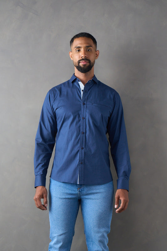 Camisa manga larga slim fit azul oscuro