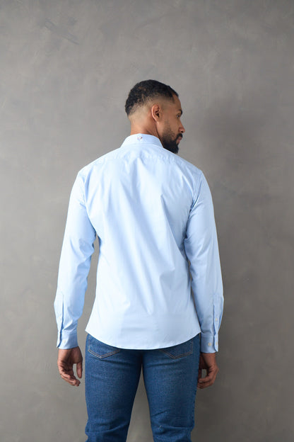 Camisa manga larga slim fit azul medio